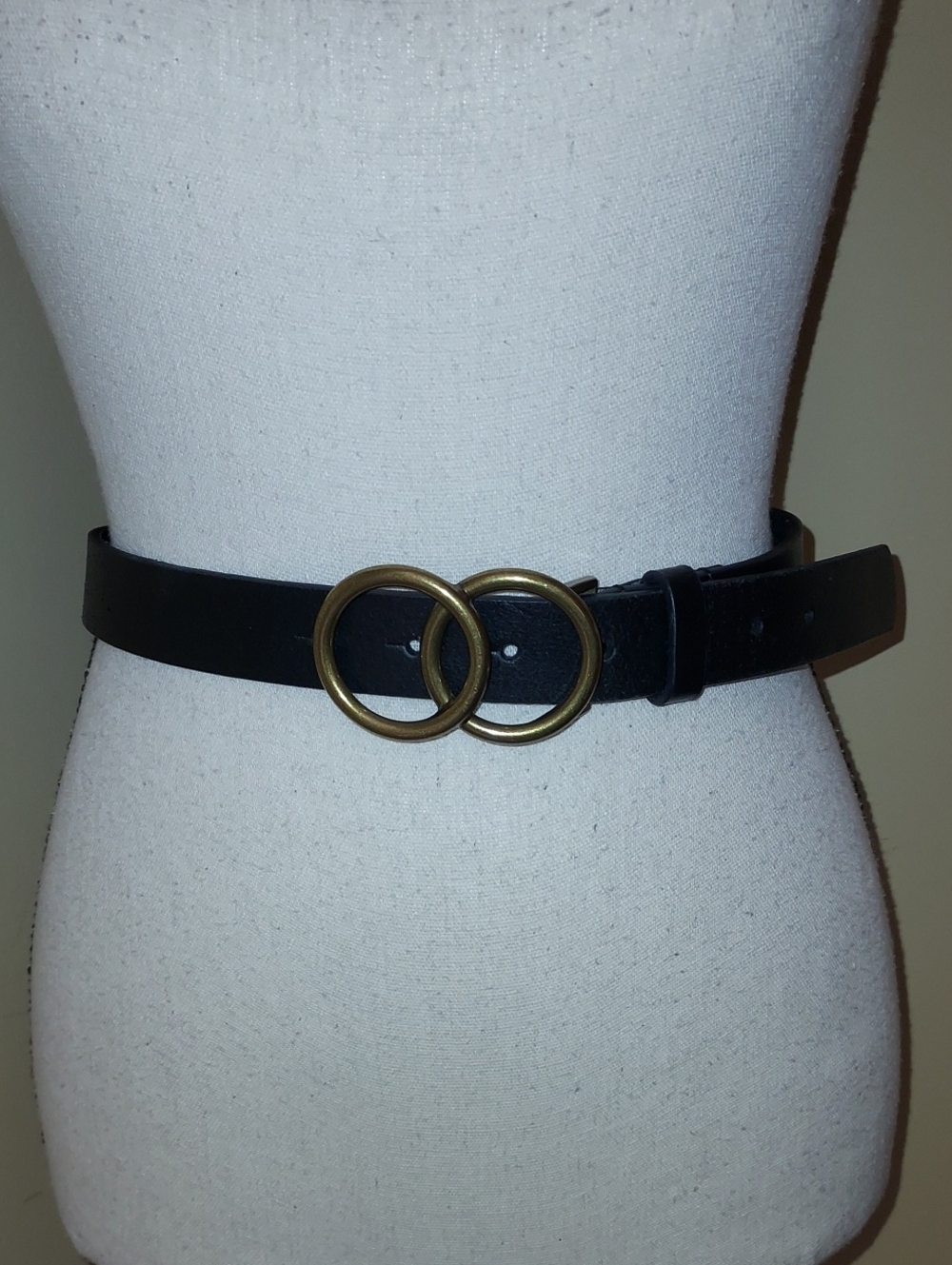Classic Black Leather Belt with Double Ring Buckle